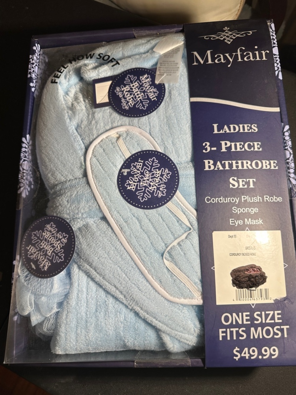 Ladies 3-Piece Bathrobe Set - Light Blue